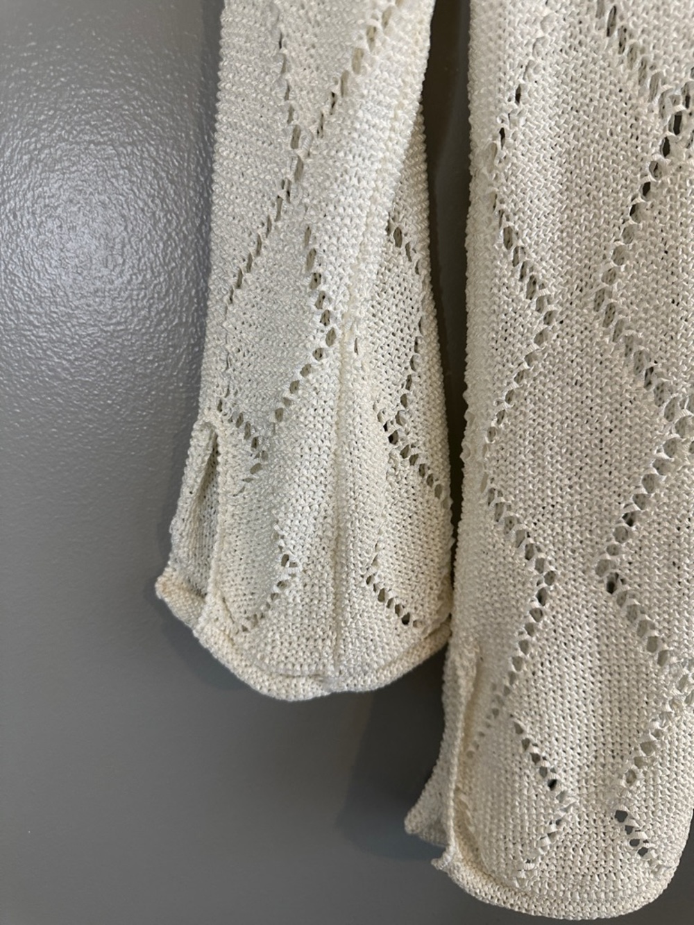 Bay Studio Ivory Open Knit Boho Sweater Bell Sleeve Lace Up Top M - Picture 5 of 6